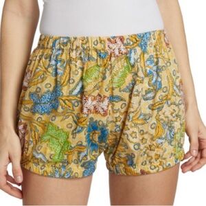 High Waist Yellow and Blue Paisley Shorts